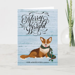 Elegantes Skript MERRY und BRIGHT Niedlich Corgi F Feiertagskarte