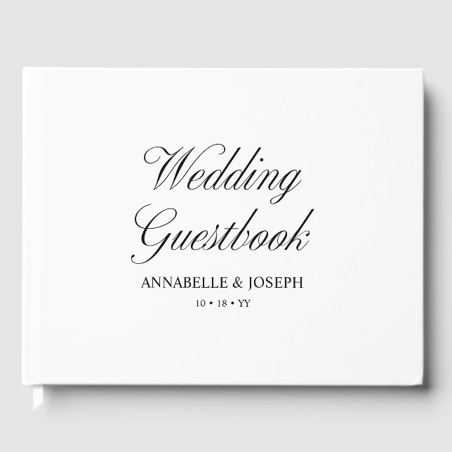 Elegantes Skript Minimalistisch Formal White Weddi Gästebuch (Vorderseite)