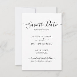 Elegantes Skript Minimalistisch Schwarz und Weiß H Save The Date