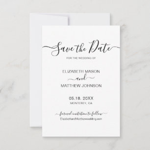Elegantes Skript Minimalistisch Schwarz und Weiß H Save The Date