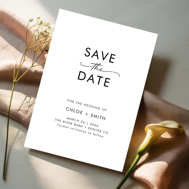 Elegantes Skript Minimalistisch Schwarz und Weiß H Save The Date (Von Creator hochgeladen)