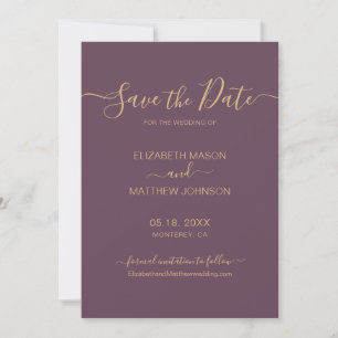 Elegantes Skript Minimalistische Mauve- und Goldho Save The Date