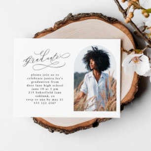 Elegantes Skript mit Foto Arch Graduation Party Magnetkarte