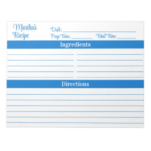 Elegantes Skript Mittelblau 8,5x11 Rezepte Notizblock