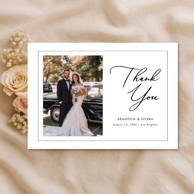 Elegantes Skript Moderne Hochzeit Boho Foto  Dankeskarte (Von Creator hochgeladen)