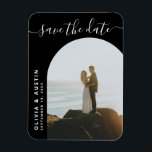 Elegantes Skript Moderne Hochzeit speichern das Da Magnet<br><div class="desc">Elegante moderne Hochzeit speichern den Datums-Magneten mit Ihren personalisierten Details und individuellem Foto. Features minimalistische Skripttypografie und einfaches modernes Design.</div>