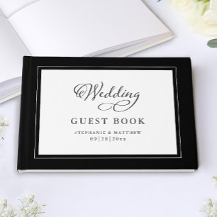 Elegantes Skript Moderne Namen Wedding Black & Whi Gästebuch