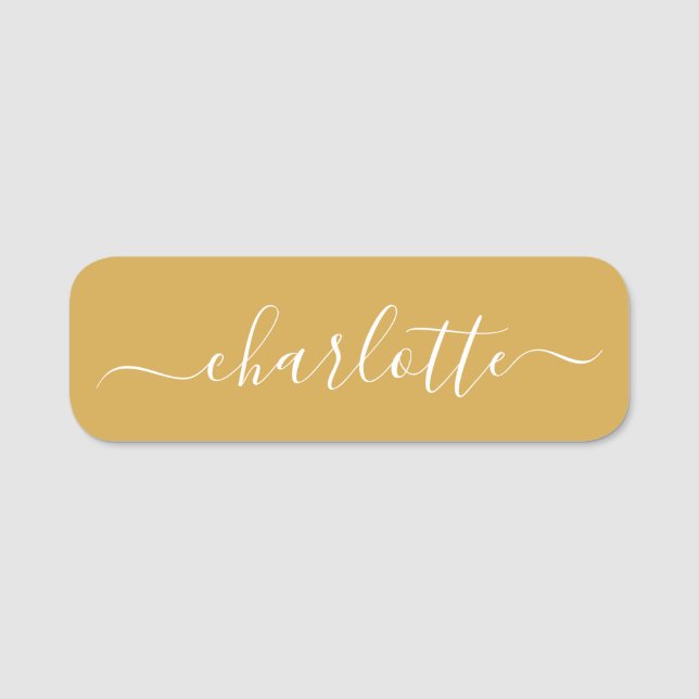 Elegantes Skript Moderner Name Personalisiert gelb Namensschild (Vorderseite)