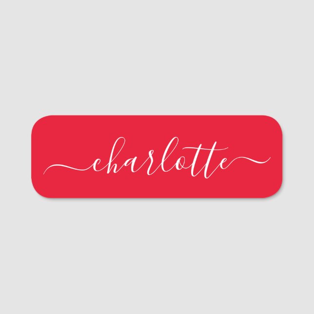 Elegantes Skript Moderner Name Personalisiert Red Namensschild (Vorderseite)