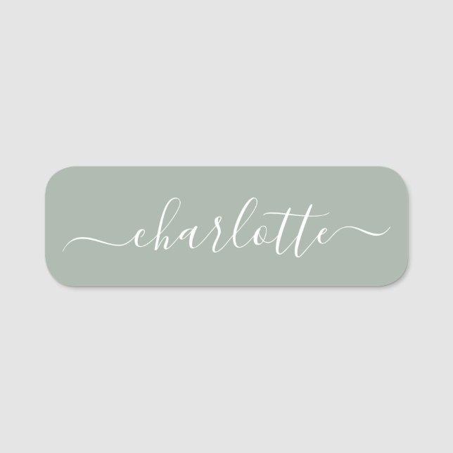 Elegantes Skript Moderner Name Personalisiert Sage Namensschild (Vorderseite)