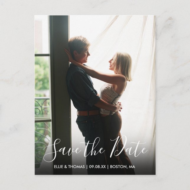 Elegantes Skript Modernes Foto Ankündigungspostkarte (Vorderseite)