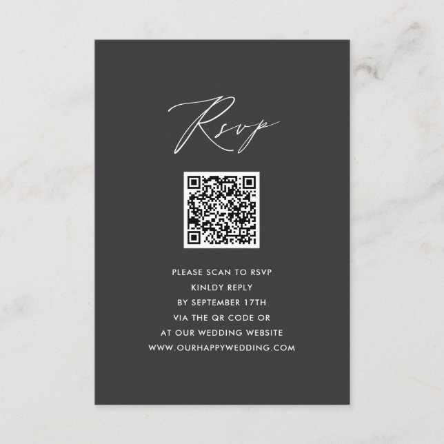 Elegantes Skript Modernes Gray Simple QR Wedding R Begleitkarte (Vorderseite)