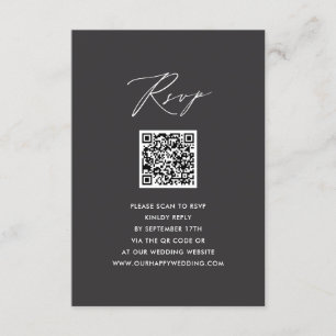 Elegantes Skript Modernes Gray Simple QR Wedding R Begleitkarte