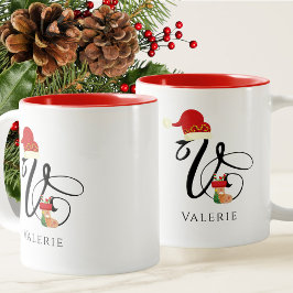 Elegantes Skript Modernes Monogram Initial V Weihn Zweifarbige Tasse