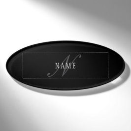 Elegantes Skript-Monogramm editierbar Schwarz Grau Namenschild