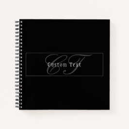 Elegantes Skript-Monogramm editierbar Schwarz Grau Notizbuch
