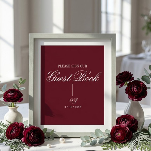 Elegantes Skript-Monogramm-Hochzeitsgästebuchplaka Poster (Von Creator hochgeladen)