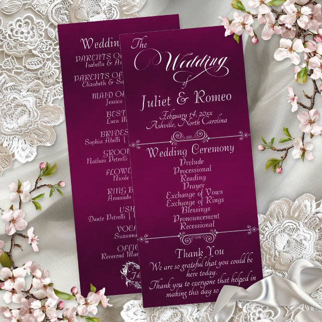 Elegantes Skript & Monogramm - Pflaumenhochzeit Programm (Von Creator hochgeladen)