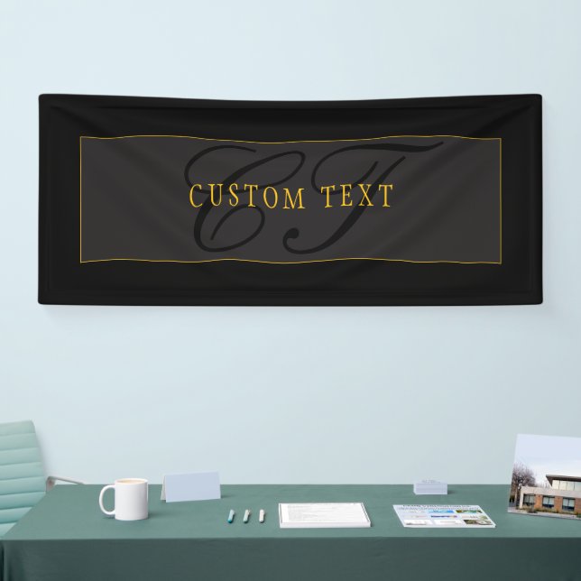 Elegantes Skript-Monogramm Schwarz & Gold Banner (Messe)