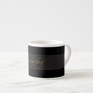 Elegantes Skript-Monogramm Schwarz & Gold Espressotasse