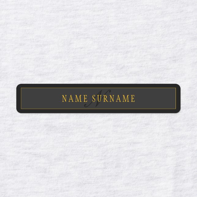 Elegantes Skript-Monogramm Schwarz & Gold Etiketten (Design 1)
