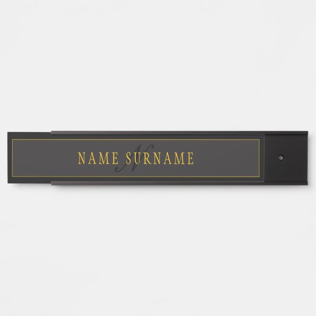 Elegantes Skript-Monogramm Schwarz & Gold Türschild (Vorderseite )