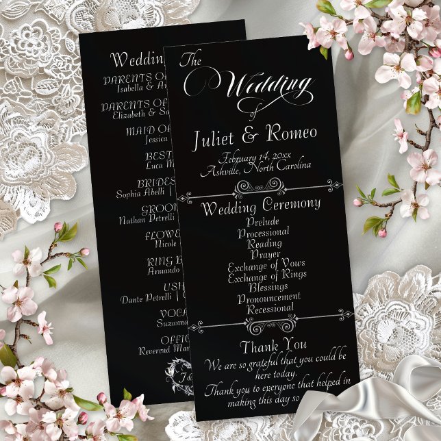 Elegantes Skript & Monogramm - Schwarze Hochzeit Programm (Von Creator hochgeladen)