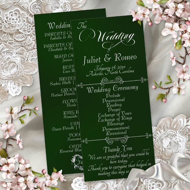 Elegantes Skript & Monogramm - Smaragd-Hochzeit Programm (Von Creator hochgeladen)