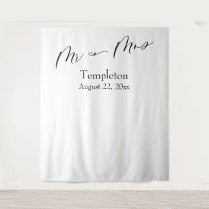 Elegantes Skript Mr & Mrs Einfacher Foto Hintergru Wandteppich