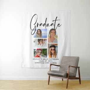 Elegantes Skript Multi-Foto-Abschluss Absolvent Wandteppich
