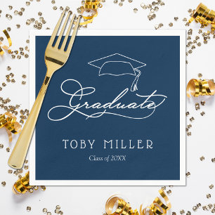 Elegantes Skript Navy Blue Abschluss Paper Napki Serviette