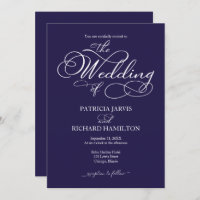 Elegantes Skript Navy Blue and White Wedding