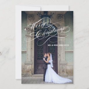 Elegantes Skript Neu Verheiratet   Fotokarte für d Feiertagskarte