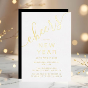 Elegantes Skript Neujahrsparty Gold Folieneinladung