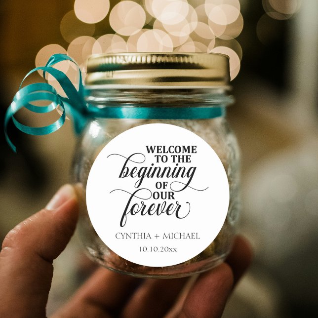 Elegantes Skript 'our Forever' Hochzeit Runder Aufkleber (Von Creator hochgeladen)
