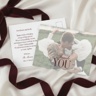 Elegantes Skript-Overlay Hochzeitsfoto Danke Postkarte