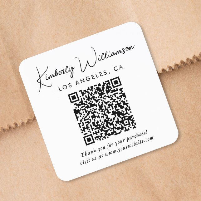 Elegantes Skript-QR-Code Danke Quadratischer Aufkleber (Von Creator hochgeladen)