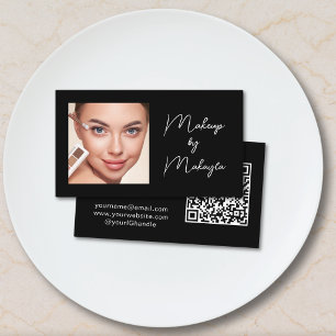 Elegantes Skript-QR-Code-Foto-Makeup-Schwarz Visitenkarte