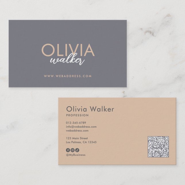 Elegantes Skript-QR-Code und soziale Medien Visitenkarte (Vorne/Hinten)