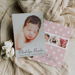 Elegantes Skript Rosa Baby Mädchen Multi Foto Gebu Ankündigung