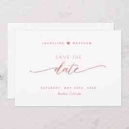 Elegantes Skript, Rosa Rosa, einfache weiße Hochze Save The Date