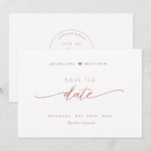 Elegantes Skript, Rosa Rosa, einfache weiße Hochze Save The Date