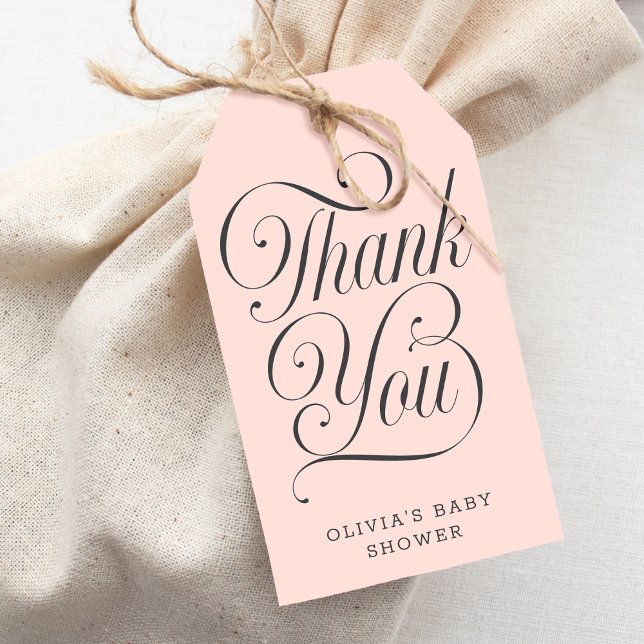 Elegantes Skript Rosafarbenes Babyshower-Geschenk Geschenkanhänger (Von Creator hochgeladen)