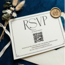 Elegantes Skript RSVP QR Code Schwarz Weiß Hochzei