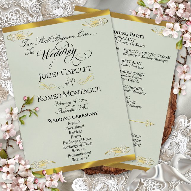Elegantes Skript - Salbei Pearl/Goldene Hochzeit Programm (Von Creator hochgeladen)
