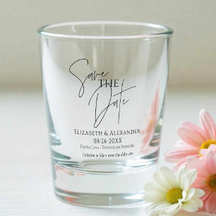 Elegantes Skript Save the Date Das Datum Schnapsglas