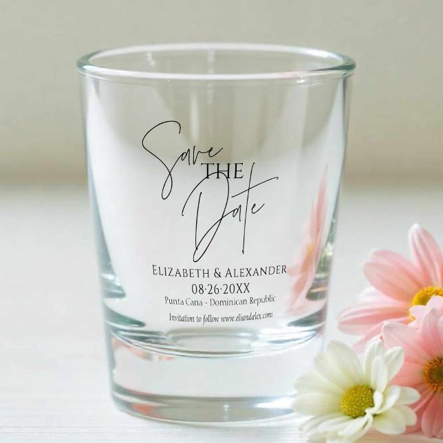 Elegantes Skript Save the Date Das Datum Schnapsglas (Von Creator hochgeladen)