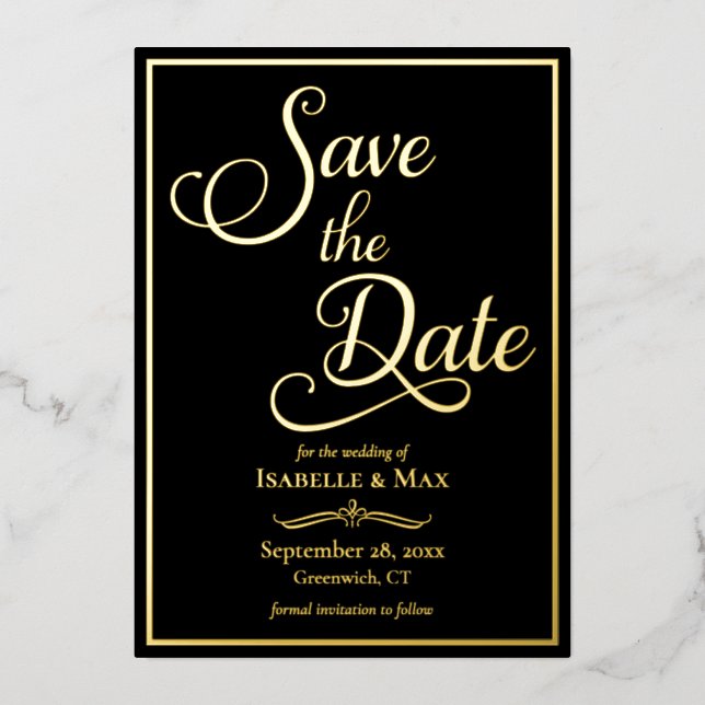 Elegantes Skript Save the Date Folieneinladung (Vorderseite)