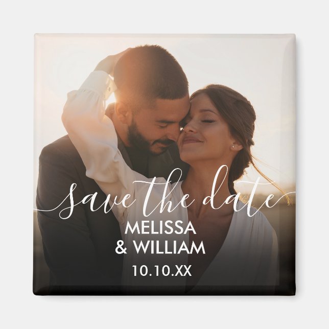Elegantes Skript-Save the Date-Foto Magnet (Vorne)