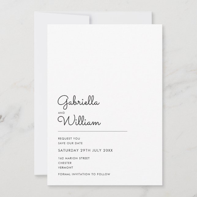 Elegantes Skript Save the Date Schwarz-weiß (Vorderseite)